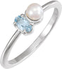 Platinum Natural Aquamarine Pearl & Gemstone Ring – 5x3 mm Oval