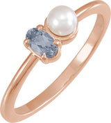 14K Gold Natural Gray Spinel Pearl & Gemstone Ring – 5x3 mm Oval - Rose Gold