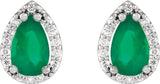 14K Gold Lab-Grown Emerald Pear 4-Prong Halo-Style Low Stud Earring - White Gold - view 2