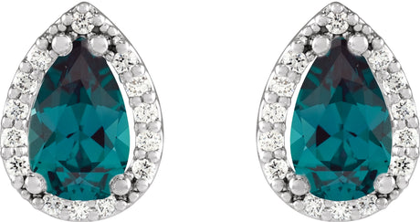 Platinum Lab-Grown Alexandrite Pear 4-Prong Halo-Style Low Stud Earring - view 2