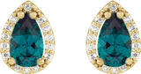 14K Gold Lab-Grown Alexandrite Pear 4-Prong Halo-Style Low Stud Earring - Yellow Gold - view 2
