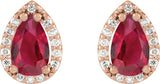 14K Gold Lab-Grown Ruby Pear 4-Prong Halo-Style Low Stud Earring - Rose Gold - view 2