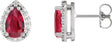 Platinum Lab-Grown Ruby Pear 4-Prong Halo-Style Low Stud Earring