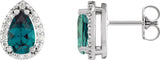 Platinum Lab-Grown Alexandrite Pear 4-Prong Halo-Style Low Stud Earring