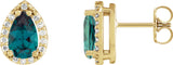 14K Gold Lab-Grown Alexandrite Pear 4-Prong Halo-Style Low Stud Earring - Yellow Gold