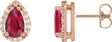 14K Gold Lab-Grown Ruby Pear 4-Prong Halo-Style Low Stud Earring - Rose Gold