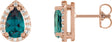 14K Gold Lab-Grown Alexandrite Pear 4-Prong Halo-Style Low Stud Earring - Rose Gold