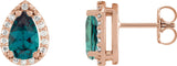 14K Gold Lab-Grown Alexandrite Pear 4-Prong Halo-Style Low Stud Earring - Rose Gold