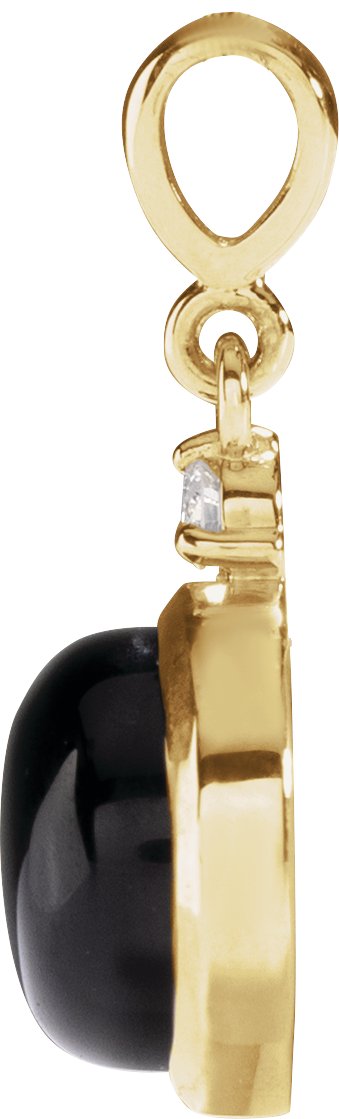 14K Gold Oval Natural Black Onyx & Natural Diamond Cabochon Bezel-Set Necklace or Pendant - Yellow Gold - view 2