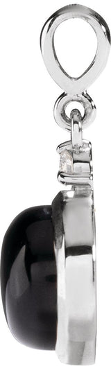 Platinum Oval Natural Black Onyx & Natural Diamond Cabochon Bezel-Set Necklace or Pendant - view 2