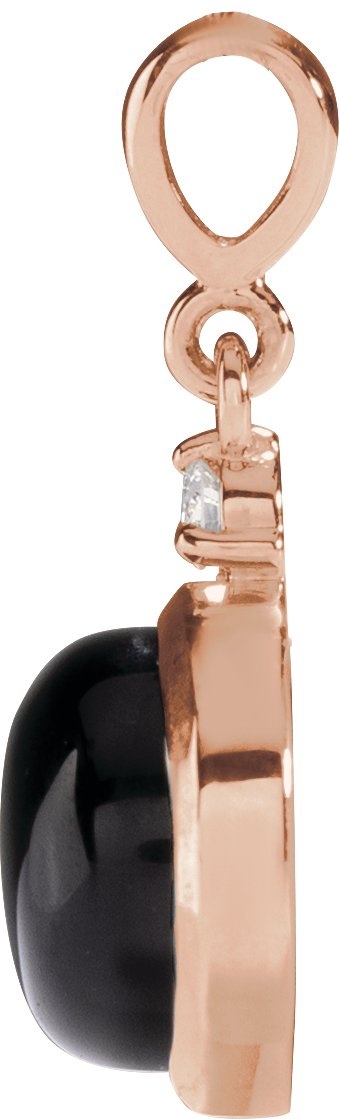 14K Gold Oval Natural Black Onyx & Natural Diamond Cabochon Bezel-Set Necklace or Pendant - Rose Gold - view 2