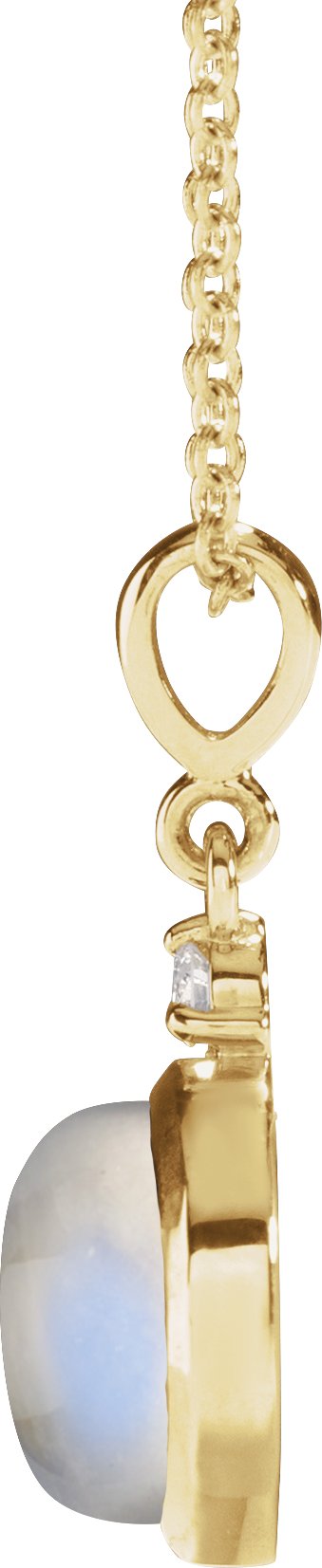 14K Gold Oval Natural Rainbow Moonstone & Natural Diamond Cabochon Bezel-Set Necklace or Pendant - Yellow Gold - view 2