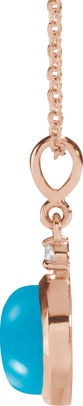 14K Gold Oval Natural Turquoise & Natural Diamond Cabochon Bezel-Set Necklace or Pendant - Rose Gold - view 2