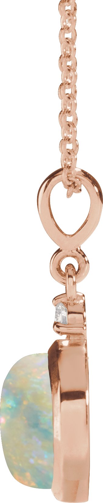 14K Gold Oval Natural White Opal & Natural Diamond Cabochon Bezel-Set Necklace or Pendant – 12x10mm - Rose Gold - view 2