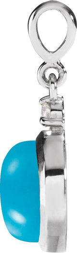 Platinum Oval Natural Turquoise & Natural Diamond Cabochon Bezel-Set Necklace or Pendant - view 2