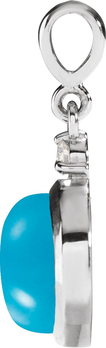 Platinum Oval Natural Turquoise & Natural Diamond Cabochon Bezel-Set Necklace or Pendant - view 2