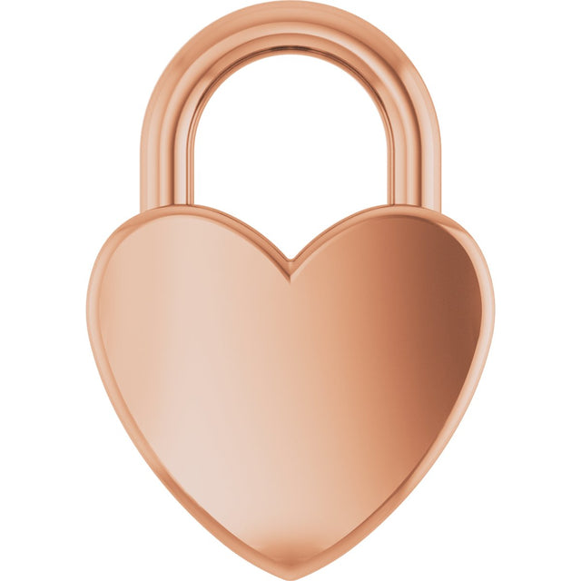 14K Gold Engravable Heart Lock Necklace or Pendant - Rose Gold
