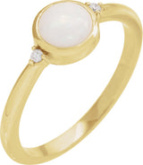 14K Gold Natural White Opal Bezel-Set Cabochon Ring – .03 CTW - Yellow Gold