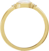 14K Gold Natural White Opal Bezel-Set Cabochon Ring – .03 CTW - Yellow Gold - view 2