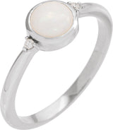 14K Gold Natural White Opal Bezel-Set Cabochon Ring – .03 CTW - White Gold