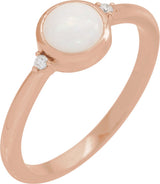 14K Gold Natural White Opal Bezel-Set Cabochon Ring – .03 CTW - Rose Gold