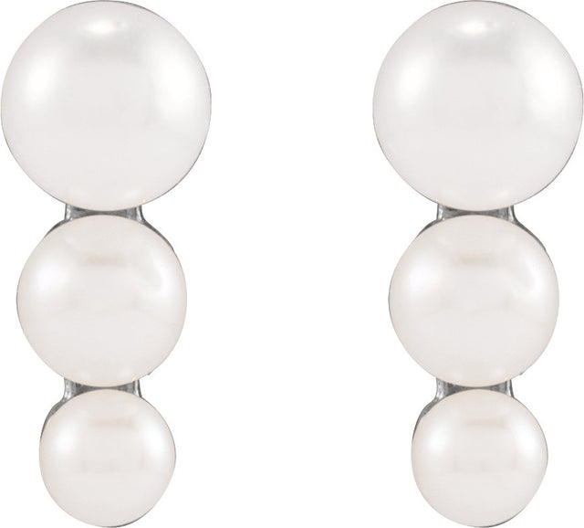 14K Gold Cultured White Freshwater Pearl Pearl Earrings – 3mm Stones - White Gold - view 2