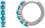 Platinum Round Natural Turquoise Cabochon Hinged Hoop Earrings