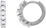 14K Gold Round Natural Rainbow Moonstone Cabochon Hinged Hoop Earrings - White Gold