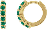 14K Gold Round Natural Emerald Cabochon Hinged Hoop Earrings - Yellow Gold