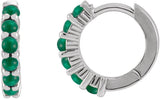 14K Gold Round Natural Emerald Cabochon Hinged Hoop Earrings - White Gold