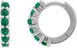 Platinum Round Natural Emerald Cabochon Hinged Hoop Earrings