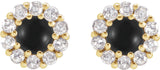 14K Gold Round Natural Black Onyx Rose-Cut Halo-Style Earrings - Yellow Gold - view 2