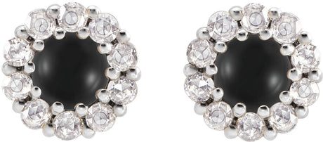 Platinum Round Natural Black Onyx Rose-Cut Halo-Style Earrings - view 2