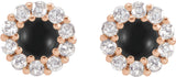 14K Gold Round Natural Black Onyx Rose-Cut Halo-Style Earrings - Rose Gold - view 2