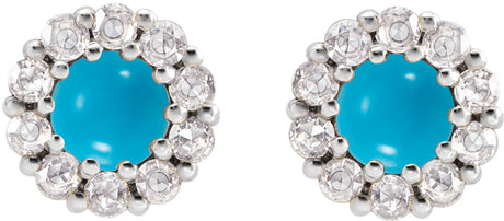 Platinum Round Natural Turquoise Rose-Cut Halo-Style Earrings - view 2