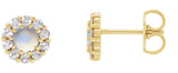 14K Gold Round Natural Rainbow Moonstone Rose-Cut Halo-Style Earrings - Yellow Gold
