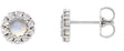 Platinum Round Natural Rainbow Moonstone Rose-Cut Halo-Style Earrings