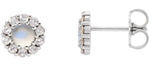 14K Gold Round Natural Rainbow Moonstone Rose-Cut Halo-Style Earrings - White Gold