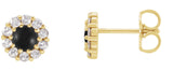 14K Gold Round Natural Black Onyx Rose-Cut Halo-Style Earrings - Yellow Gold