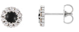 Platinum Round Natural Black Onyx Rose-Cut Halo-Style Earrings