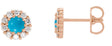 14K Gold Round Natural Turquoise Rose-Cut Halo-Style Earrings - Rose Gold