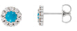 Platinum Round Natural Turquoise Rose-Cut Halo-Style Earrings