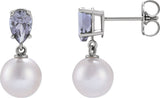 Platinum Cultured White Akoya Pearl & Natural Tanzanite Pearl Earrings