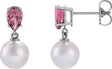 Platinum Cultured White Akoya Pearl & Natural Pink Tourmaline Pearl Earrings