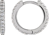 Platinum Round Natural Diamond Accented Huggie Earrings