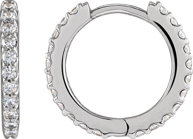 Platinum Round Natural Diamond Accented Huggie Earrings