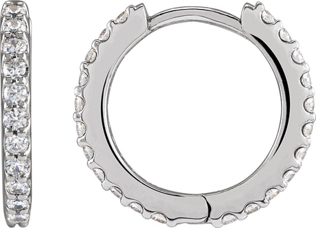14K Gold Round Lab-Grown Diamond Accented Huggie Earrings - White Gold