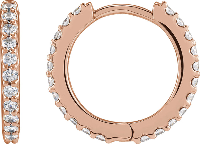 14K Gold Round Lab-Grown Diamond Accented Huggie Earrings - Rose Gold