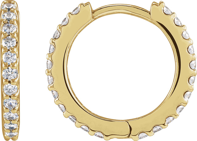 14K Gold Round Natural Diamond Accented Huggie Earrings II - Yellow Gold