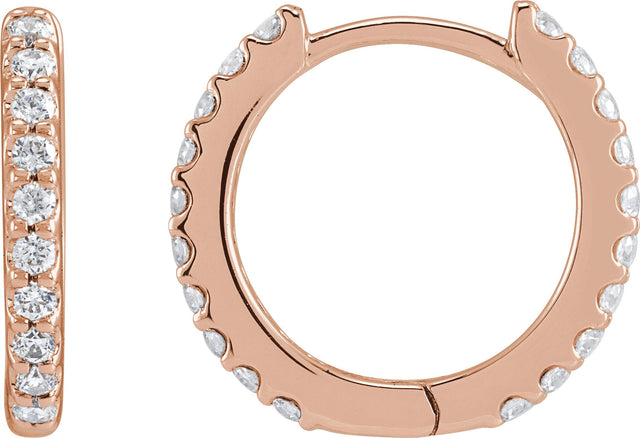 14K Gold Round Lab-Grown Diamond Accented Huggie Earrings - Rose Gold